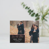 フォトエレガントブラックバラグリッター日付の保存 案内ポストカード (スタンド正面)