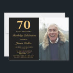 フォトエレガントブラック金ゴールド70th誕生日パーティー 招待状<br><div class="desc">フォトエレガントブラック金ゴールド70th Birthday Party Invitation</div>