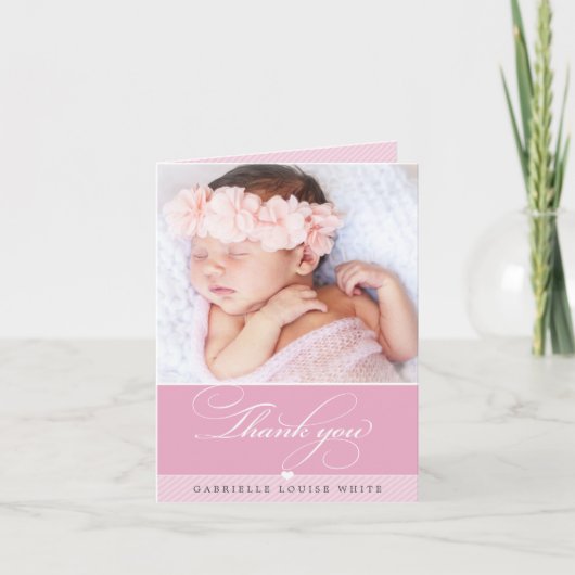 フォトエレガントベビーファンシー書かわいらしピンク サンキューカード (正面)