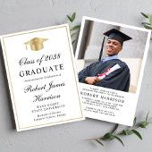 フォトエレガントホワイト金ゴールド卒業パーティー 招待状
