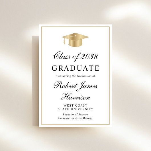 フォトエレガントホワイト金ゴールド卒業パーティー 招待状