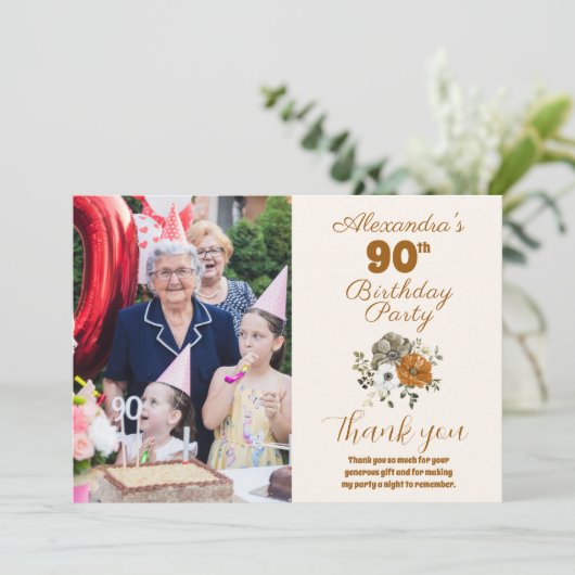 フォトエレガントボホフローラ90誕生日 サンキューカード (スタンド正面)