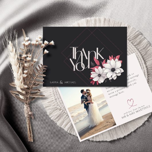 フォトエレガントマゼンタフラットサンキューカード サンキューカード