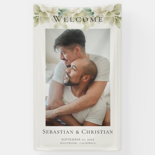 フォトエレガントリーフ歓迎結婚ズ 横断幕 (縦)