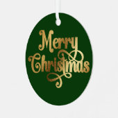 フォトエレガントレトログリーンと金ゴールドメリークリスマス メタルオーナメント (正面左)