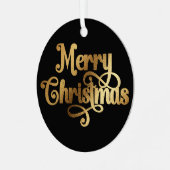 フォトエレガントレトロブラック&金ゴールドメリークリスマス メタルオーナメント (正面左)