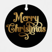 フォトエレガントレトロブラック&金ゴールドメリークリスマス メタルオーナメント (正面)