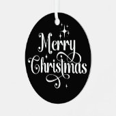フォトエレガントレトロメリークリスマスブラックキープサケ メタルオーナメント (正面左)