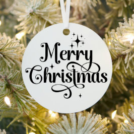 フォトエレガントレトロメリークリスマスブラック&ホワイト メタルオーナメント