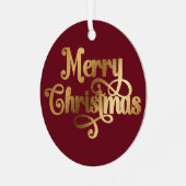 フォトエレガントレトロレッドと金ゴールドメリークリスマス メタルオーナメント (正面左)