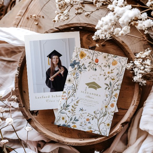 フォトエレガントヴィンテージフローラの卒業 招待状