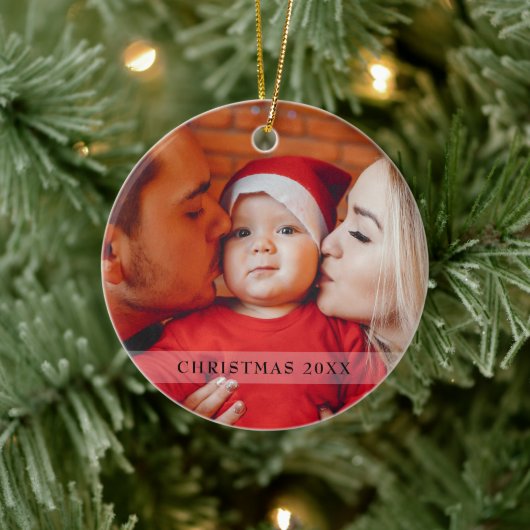 フォトエレガント初めてのクリスマススクリプトタイポグラフィ セラミックオーナメント (ツリー)