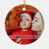 フォトエレガント初めてのクリスマススクリプトタイポグラフィ セラミックオーナメント (正面)