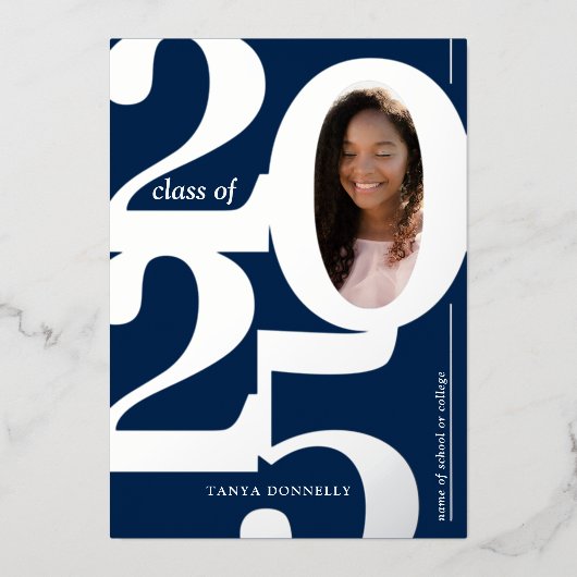 フォトエレガント卒業式パーティーシルバー 箔招待状 (正面)