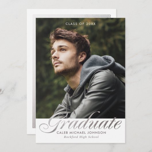 フォトエレガント卒業式パーティ招待状カード 招待状 (正面/裏面)