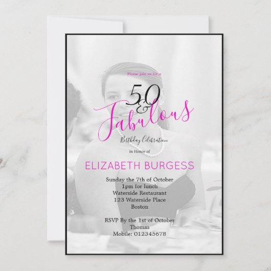 フォトエレガント白黒ピンク50と素晴らしい 招待状 (正面)