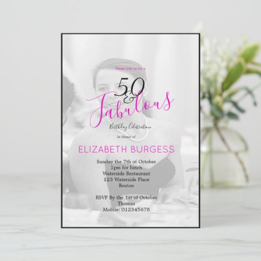 フォトエレガント白黒ピンク50と素晴らしい 招待状 (スタンド正面)