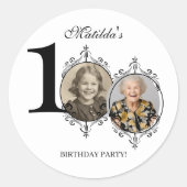 フォトエレガント白黒100thバースデーパーティー ラウンドシール (正面)