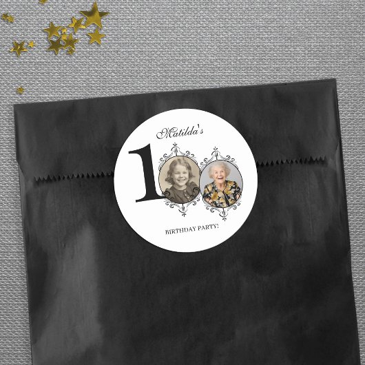 フォトエレガント白黒100thバースデーパーティー ラウンドシール