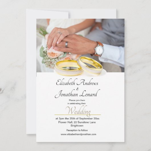 フォトエレガント金ゴールドカラーシンプルウェディング招待 招待状 (正面)