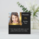 フォトエレガント金ゴールドブラックバルーン21歳の誕生日 招待状 (スタンド正面)