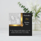 フォトエレガント金ゴールドブラックバルーン21歳の誕生日 招待状 (スタンド正面)