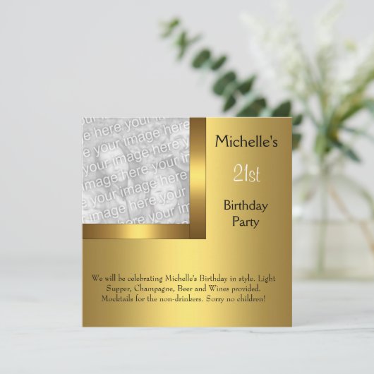 フォトエレガント金ゴールドブラック21歳の誕生日2 招待状 (スタンド正面)