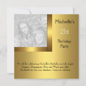 フォトエレガント金ゴールドブラック21歳の誕生日2 招待状 (正面)