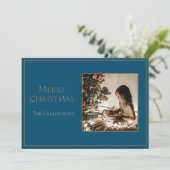 フォトエレガント金ゴールドメリークリスマスブルー シーズンカード (スタンド正面)