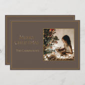 フォトエレガント金ゴールドメリークリスマスホリデーカード シーズンカード (正面/裏面)