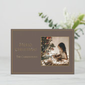 フォトエレガント金ゴールドメリークリスマスホリデーカード シーズンカード (スタンド正面)