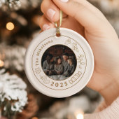 フォトエレガント金ゴールドラインアートクリスマス セラミックオーナメント