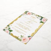 フォトエレガント金ゴールドレースピンクフローラキンセアニェラ 箔招待状 (回転した状態)