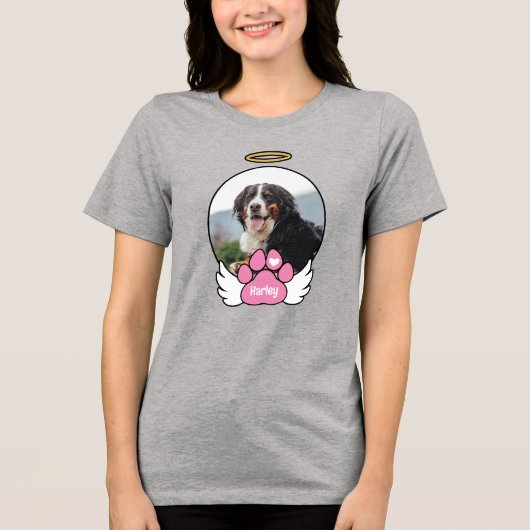 フォトエンジェルウィングピンクの前足を追加Dog Memorial トライブレンドＴシャツ (正面)