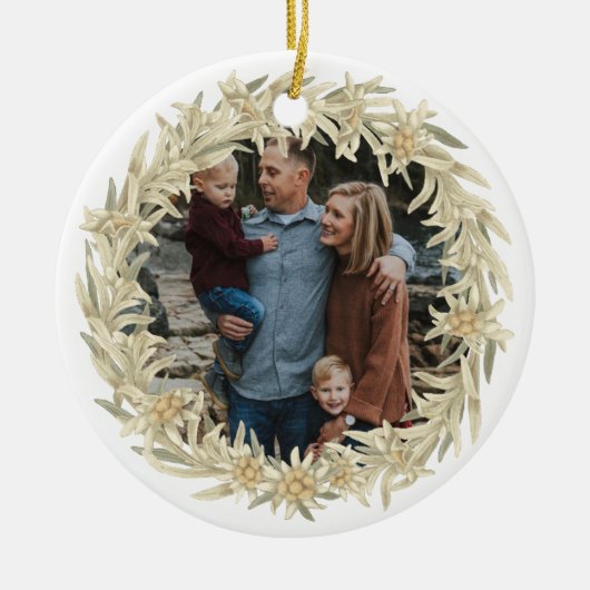 フォトエーデルワイスアルパインフローラリース セラミックオーナメント (正面)