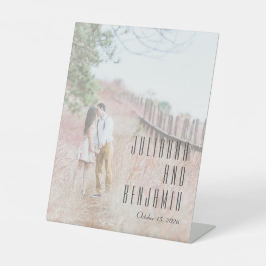 フォトオエレガントモダンーバーレイのカスタムウェディング 台座サイン (正面)