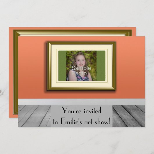 フォトオパーソナライズされたレンジフォトフレームアートショー 招待状 (正面/裏面)
