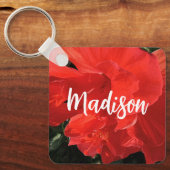 フォトオブオレンジダブルハイビスカス名前をカスタムする キーホルダー (正面)