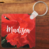 フォトオブオレンジダブルハイビスカス名前をカスタムする キーホルダー (裏面)
