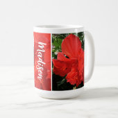 フォトオブオレンジダブルハイビスカス名前をカスタムする コーヒーマグカップ (正面右)