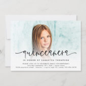 フォトオモダンーバーレイスクリプトQuinceaenera 招待状 (正面)