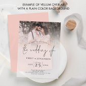 フォトオモダンーバーレイ結婚スクリプト ベラム紙招待状