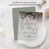 フォトオモダンーバーレイ結婚スクリプト ベラム紙招待状