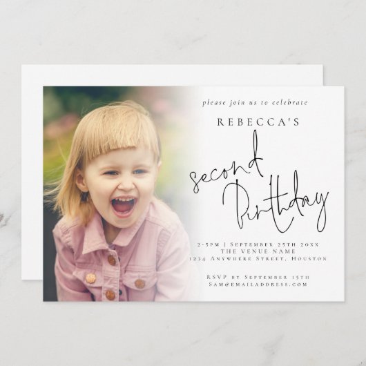 フォトオモダンーバーレイ2nd誕生日パーティー 招待状 (正面/裏面)