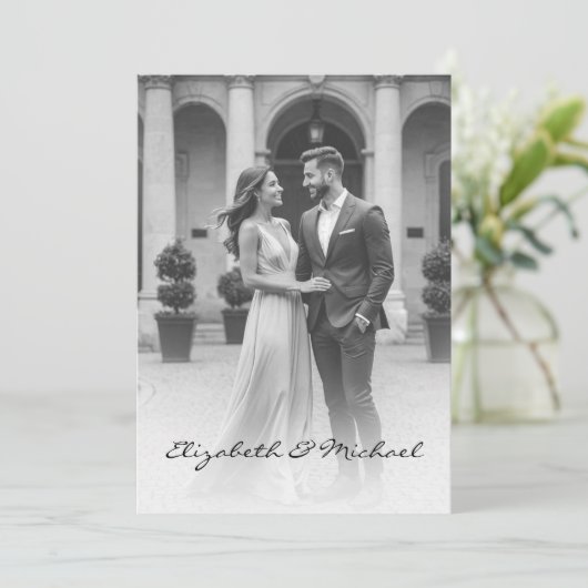 フォトオモダンーレエレガントイ白黒結婚の 招待状 (スタンド正面)