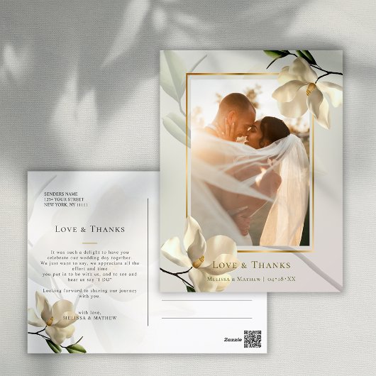 フォトオリエンタルホワイトマグノリアありがとうはがき ポストカード