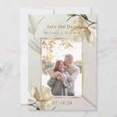 フォトオリエンタルマグノリア結婚式の日付を保存 招待状 (正面)