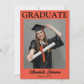 フォトオレンジモダン色の卒業発表 招待状 (正面)