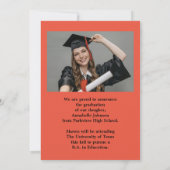 フォトオレンジモダン色の卒業発表 招待状 (裏面)