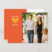 フォトオレンジ色のハート日付はがきを保存2 案内ポストカード (正面/裏面)